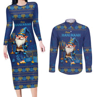 Hanukkah Jewish Star of David Couples Matching Long Sleeve Bodycon Dress and Long Sleeve Button Shirt Chilling With My Gnomies LT9 - Wonder Print Shop