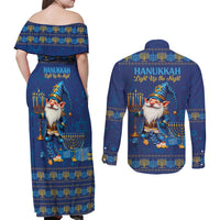 Hanukkah Jewish Star of David Couples Matching Off Shoulder Maxi Dress and Long Sleeve Button Shirt Chilling With My Gnomies LT9 - Wonder Print Shop