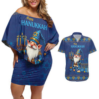 Hanukkah Jewish Star of David Couples Matching Off Shoulder Short Dress and Hawaiian Shirt Chilling With My Gnomies LT9 - Wonder Print Shop
