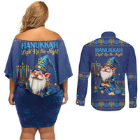 Hanukkah Jewish Star of David Couples Matching Off Shoulder Short Dress and Long Sleeve Button Shirt Chilling With My Gnomies LT9 - Wonder Print Shop