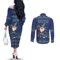 Hanukkah Jewish Star of David Couples Matching Off The Shoulder Long Sleeve Dress and Long Sleeve Button Shirt Chilling With My Gnomies