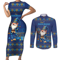 Hanukkah Jewish Star of David Couples Matching Short Sleeve Bodycon Dress and Long Sleeve Button Shirt Chilling With My Gnomies LT9 - Wonder Print Shop