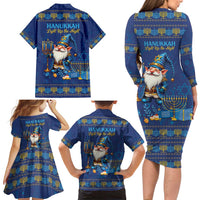Hanukkah Jewish Star of David Family Matching Long Sleeve Bodycon Dress and Hawaiian Shirt Chilling With My Gnomies LT9 - Wonder Print Shop