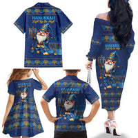 Hanukkah Jewish Star of David Family Matching Off The Shoulder Long Sleeve Dress and Hawaiian Shirt Chilling With My Gnomies - Wonder Print Shop