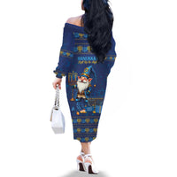 Hanukkah Jewish Star of David Family Matching Off The Shoulder Long Sleeve Dress and Hawaiian Shirt Chilling With My Gnomies - Wonder Print Shop