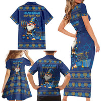 Hanukkah Jewish Star of David Family Matching Short Sleeve Bodycon Dress and Hawaiian Shirt Chilling With My Gnomies - Wonder Print Shop