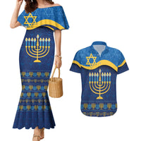 Love and Light Hanukkah Couples Matching Mermaid Dress and Hawaiian Shirt The Hanukkiah Menorah Pattern LT9 - Wonder Print Shop