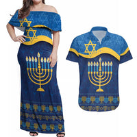 Love and Light Hanukkah Couples Matching Off Shoulder Maxi Dress and Hawaiian Shirt The Hanukkiah Menorah Pattern LT9 - Wonder Print Shop