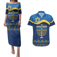 Love and Light Hanukkah Couples Matching Puletasi and Hawaiian Shirt The Hanukkiah Menorah Pattern LT9 - Wonder Print Shop