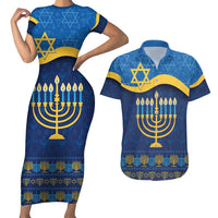 Love and Light Hanukkah Couples Matching Short Sleeve Bodycon Dress and Hawaiian Shirt The Hanukkiah Menorah Pattern LT9 - Wonder Print Shop