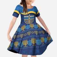 Love and Light Hanukkah Family Matching Off The Shoulder Long Sleeve Dress and Hawaiian Shirt The Hanukkiah Menorah Pattern - Wonder Print Shop