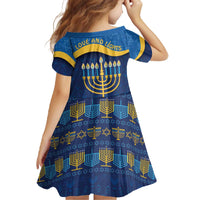 Love and Light Hanukkah Family Matching Off The Shoulder Long Sleeve Dress and Hawaiian Shirt The Hanukkiah Menorah Pattern - Wonder Print Shop