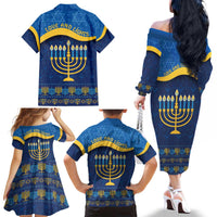Love and Light Hanukkah Family Matching Off The Shoulder Long Sleeve Dress and Hawaiian Shirt The Hanukkiah Menorah Pattern - Wonder Print Shop