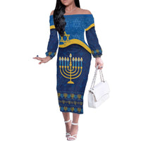 Love and Light Hanukkah Family Matching Off The Shoulder Long Sleeve Dress and Hawaiian Shirt The Hanukkiah Menorah Pattern - Wonder Print Shop