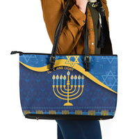 Love and Light Hanukkah Leather Tote Bag The Hanukkiah Menorah Pattern - Wonder Print Shop