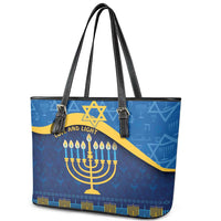 Love and Light Hanukkah Leather Tote Bag The Hanukkiah Menorah Pattern - Wonder Print Shop