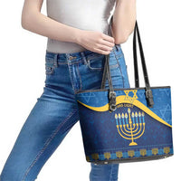 Love and Light Hanukkah Leather Tote Bag The Hanukkiah Menorah Pattern - Wonder Print Shop