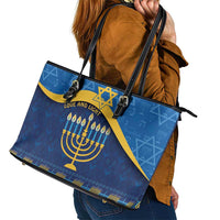 Love and Light Hanukkah Leather Tote Bag The Hanukkiah Menorah Pattern - Wonder Print Shop