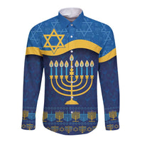 Love and Light Hanukkah Long Sleeve Button Shirt The Hanukkiah Menorah Pattern - Wonder Print Shop