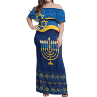 Love and Light Hanukkah Off Shoulder Maxi Dress The Hanukkiah Menorah Pattern - Wonder Print Shop