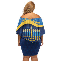 Love and Light Hanukkah Off Shoulder Short Dress The Hanukkiah Menorah Pattern - Wonder Print Shop