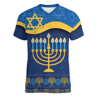Love and Light Hanukkah Women V-Neck T-Shirt The Hanukkiah Menorah Pattern - Wonder Print Shop