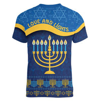 Love and Light Hanukkah Women V-Neck T-Shirt The Hanukkiah Menorah Pattern - Wonder Print Shop