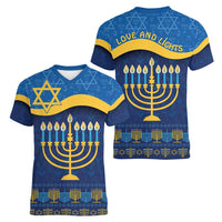 Love and Light Hanukkah Women V-Neck T-Shirt The Hanukkiah Menorah Pattern - Wonder Print Shop