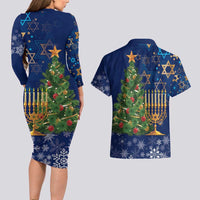 Merry Chrismukkah Couples Matching Long Sleeve Bodycon Dress and Hawaiian Shirt Merry Christmas and Happy Hanukkah LT9 - Wonder Print Shop