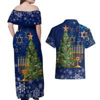 Merry Chrismukkah Couples Matching Off Shoulder Maxi Dress and Hawaiian Shirt Merry Christmas and Happy Hanukkah LT9 - Wonder Print Shop
