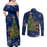Merry Chrismukkah Couples Matching Off Shoulder Maxi Dress and Long Sleeve Button Shirt Merry Christmas and Happy Hanukkah LT9 - Wonder Print Shop