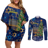 Merry Chrismukkah Couples Matching Off Shoulder Short Dress and Long Sleeve Button Shirt Merry Christmas and Happy Hanukkah LT9 - Wonder Print Shop