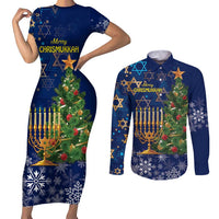 Merry Chrismukkah Couples Matching Short Sleeve Bodycon Dress and Long Sleeve Button Shirt Merry Christmas and Happy Hanukkah LT9 - Wonder Print Shop