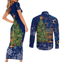 Merry Chrismukkah Couples Matching Short Sleeve Bodycon Dress and Long Sleeve Button Shirt Merry Christmas and Happy Hanukkah LT9 - Wonder Print Shop