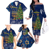 Merry Chrismukkah Family Matching Off The Shoulder Long Sleeve Dress and Hawaiian Shirt Merry Christmas and Happy Hanukkah - Wonder Print Shop