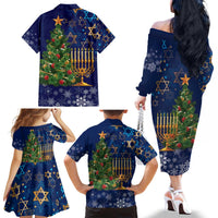 Merry Chrismukkah Family Matching Off The Shoulder Long Sleeve Dress and Hawaiian Shirt Merry Christmas and Happy Hanukkah - Wonder Print Shop