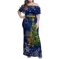Merry Chrismukkah Family Matching Off Shoulder Maxi Dress and Hawaiian Shirt Merry Christmas and Happy Hanukkah LT9 - Wonder Print Shop