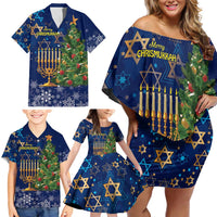 Merry Chrismukkah Family Matching Off Shoulder Short Dress and Hawaiian Shirt Merry Christmas and Happy Hanukkah LT9 - Wonder Print Shop