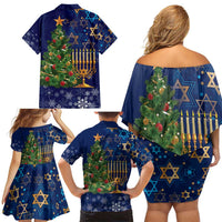 Merry Chrismukkah Family Matching Off Shoulder Short Dress and Hawaiian Shirt Merry Christmas and Happy Hanukkah LT9 - Wonder Print Shop
