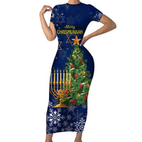 Merry Chrismukkah Family Matching Short Sleeve Bodycon Dress and Hawaiian Shirt Merry Christmas and Happy Hanukkah - Wonder Print Shop
