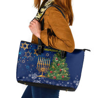 Merry Chrismukkah Leather Tote Bag Merry Christmas and Happy Hanukkah - Wonder Print Shop