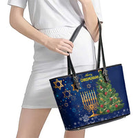 Merry Chrismukkah Leather Tote Bag Merry Christmas and Happy Hanukkah - Wonder Print Shop