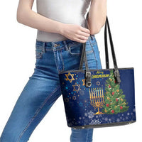 Merry Chrismukkah Leather Tote Bag Merry Christmas and Happy Hanukkah - Wonder Print Shop