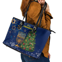 Merry Chrismukkah Leather Tote Bag Merry Christmas and Happy Hanukkah - Wonder Print Shop