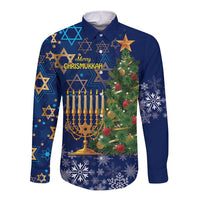 Merry Chrismukkah Long Sleeve Button Shirt Merry Christmas and Happy Hanukkah - Wonder Print Shop