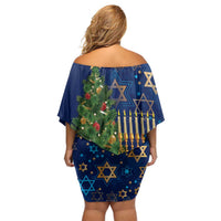Merry Chrismukkah Off Shoulder Short Dress Merry Christmas and Happy Hanukkah - Wonder Print Shop