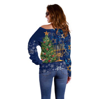 Merry Chrismukkah Off Shoulder Sweater Merry Christmas and Happy Hanukkah - Wonder Print Shop