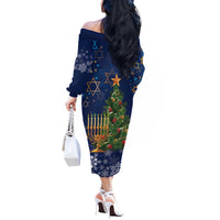 Merry Chrismukkah Off The Shoulder Long Sleeve Dress Merry Christmas and Happy Hanukkah - Wonder Print Shop