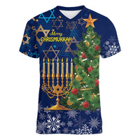 Merry Chrismukkah Women V-Neck T-Shirt Merry Christmas and Happy Hanukkah - Wonder Print Shop