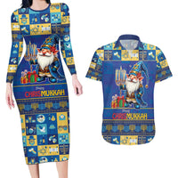 Merry Chrismukkah Couples Matching Long Sleeve Bodycon Dress and Hawaiian Shirt With Gnome Christmas Hanukkah LT9 - Wonder Print Shop
